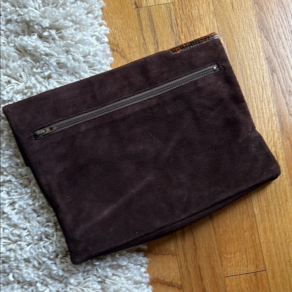 Vintage Ruth Saltz Brown Suede Leather Envelope Clutch Purse Handbag - Picture 3 of 6